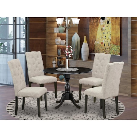East West Furniture 5 Piece Dublin Dining Table Set - Wire Brushed Black DMEL5-ABK-35